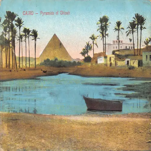 A621 Ägypten Kairo Pyramiden von Ghizeh Boot Vintage Postkarte