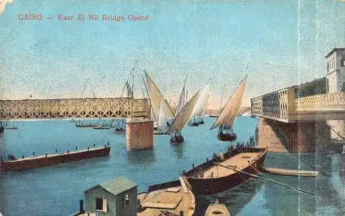 A621 Ägypten Kairo Kasr el Nil Brücke geöffnet Segelboote Vintage Postkarte