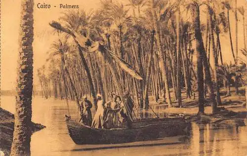 A621 Ägypten Kairo Palmers Ureinwohner im Boot Ethno Vintage Postkarte