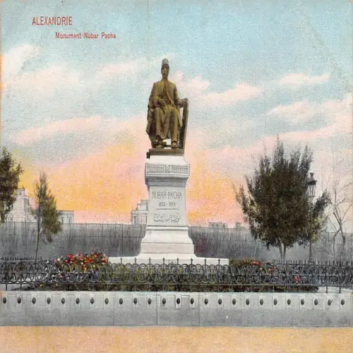 A622 Ägypten Alexandria Denkmal Nubar Pacha Vintage Postkarte