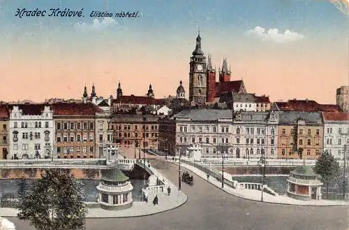 B108 Tschechien 1921 Hradec Kralove Eliscino Nabrezi Brücke Vintage Postkarte