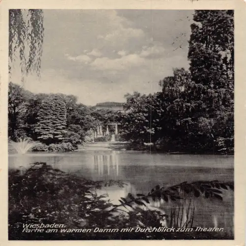 A626 Deutschland 1929 Wiesbaden Warmen Damm mit Durchblick zum Theater Postkarte