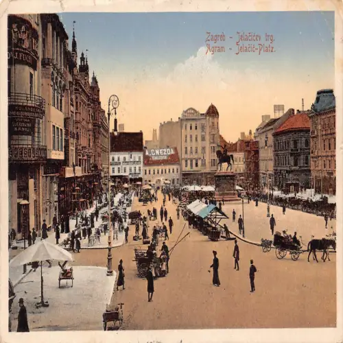 B110 Kroatien 1911 Zagreb Jelacicev trg Platz A Cnezda Ladenmarkt Postkarte
