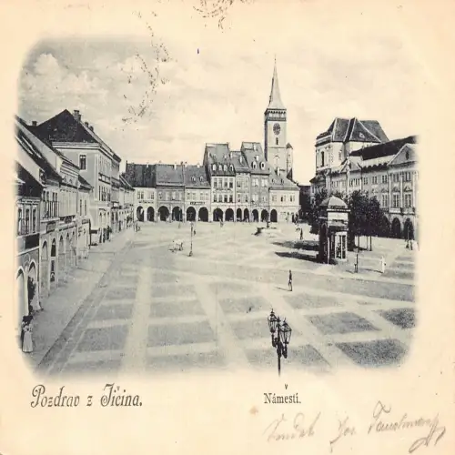 B109 Tschechien 1906 Pozdrav z Jicina Jicin Namesti Platz Vintage Postkarte