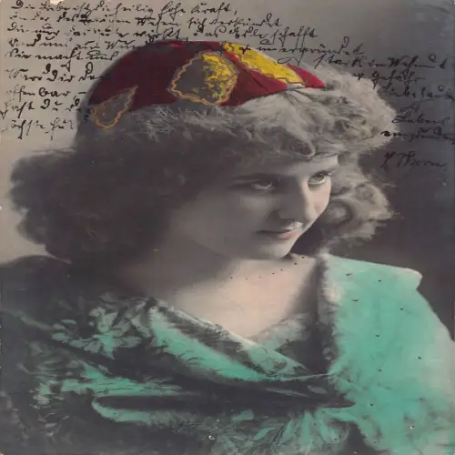B102 Glamour 1905 Frankenhausen Frau mit Hut Deutsche Schönheit RPPC Postkarte