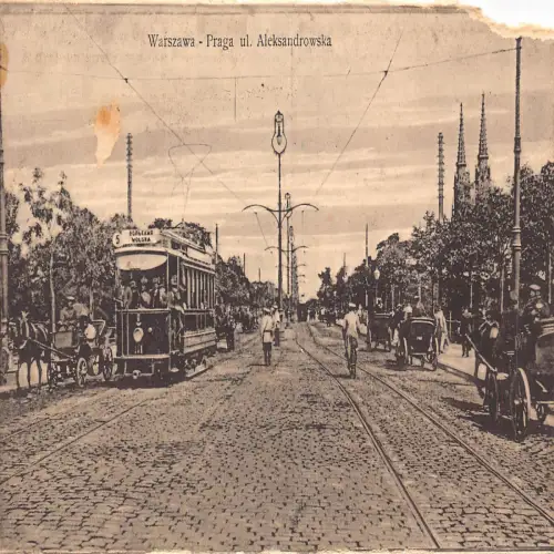 B111 Polen Warszawa Warschau Prag ul Aleksandrowska Straßenbahn Waggons Postkarte