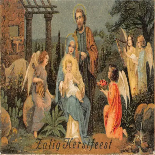 B106 Religiöse Szene 1931 Geburt Jesu Christi Engel Mandoline Leier Postkarte