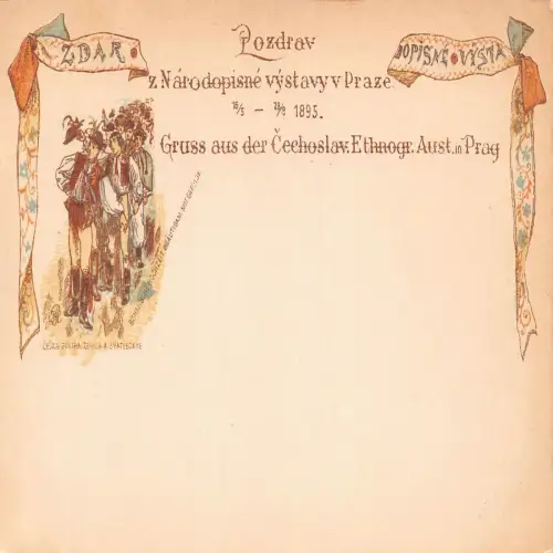 B109 Tschechien Gruss aus Tscheoslaw Ethnographie Ausstellung Prag Volkskarte