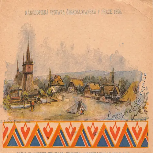 B109 Tschechoslowakei 1895 Volksausstellung Prag Traditionelle Häuser Postkarte