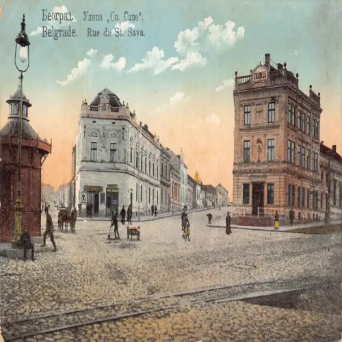 B108 Serbien Belgrad Rue de St Sava Straße Vintage Postkarte