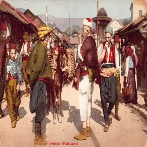 B108 Bosnien und Herzegowina Marktszene Tracht ethnische Postkarte