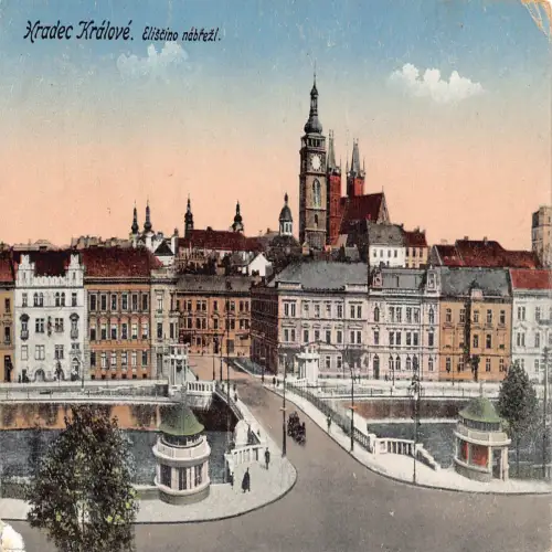 B108 Tschechien 1921 Hradec Kralove Eliscino Nabrezi Brücke Vintage Postkarte