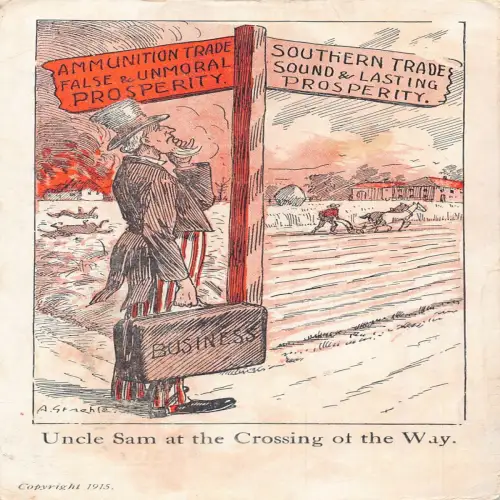 B101 Patriotic 1913 Uncle Sam at the Crossing of the Way US Road Sign Postkarte
