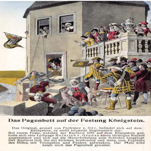 B103 Deutschland Pagenbett auf Festung Königstein Kunst Mittelalter Szene Postkarte
