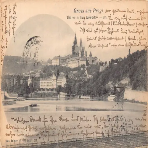 B110 Tschechien 1902 Gruss aus Prag Prag Ansicht von der Franz Joseph Brücke Postkarte