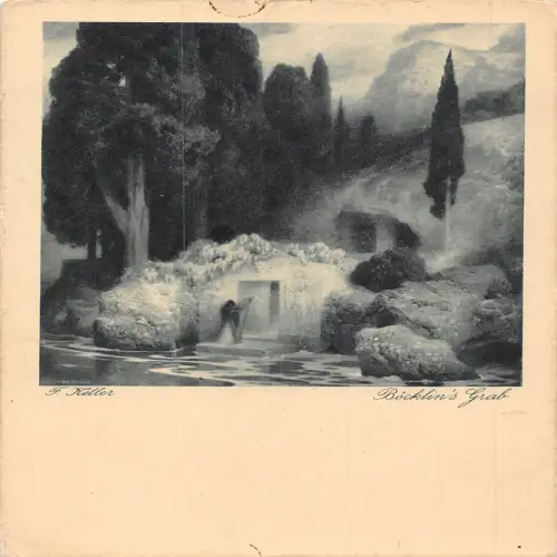 A628 Geheimnisvolle Kunst von F Keller Boecklins Grab Grab Vintage Postkarte