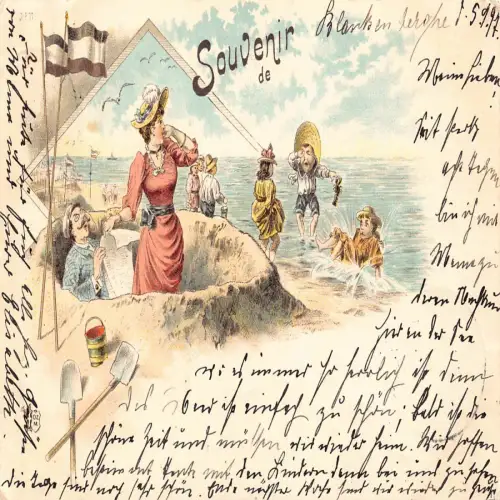 B113 Souvenir de Blankenberghe 1897 Familie Strand Weinende Kinder Humor Postkarte