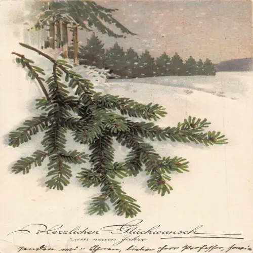 A629 Weihnachtsgrüße 1930 Wald Tannenzweig Schnee Winter Postkarte