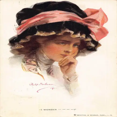 A629 Glamour Girl Thinking Pose 1912 Kunst von Philip Boileau I Wonder... Postkarte