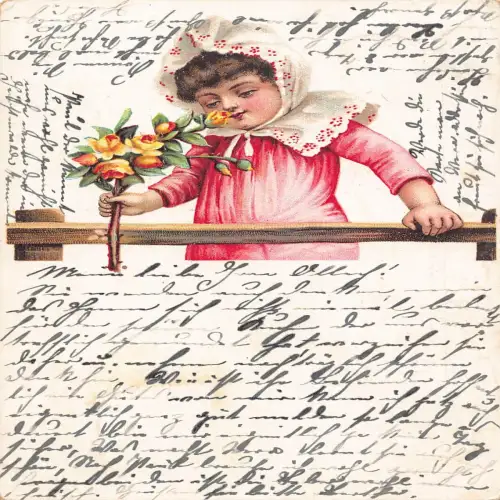 A630 Blumenzweig gehalten von Mädchen mit Tuch 1902 Litho Postkarte