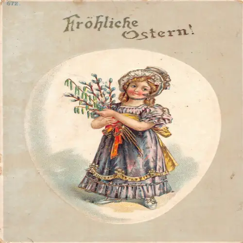 A631 Ostergrüße 1910 blondes Mädchen Muschi Weide Ei geprägte Postkarte
