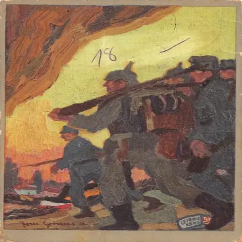 A632 Patriotische 1915 Infanteriesoldaten ziehen in den Krieg Kunst 1. Weltkrieg Feldpostkarte