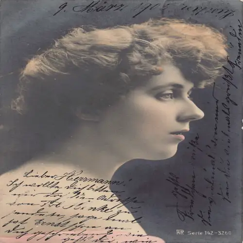 A632 Profil Portrait 1905 Lockiges Haar Frau Echt Foto Vintage Postkarte