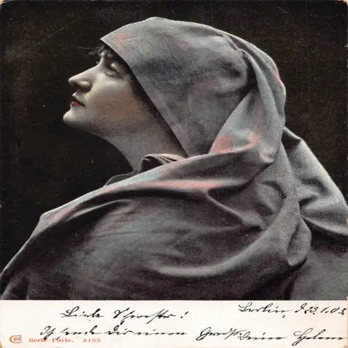 A632 Denker 1903 Geheimnisvolle Frau Schleier auf Kopf Vintage Postkarte