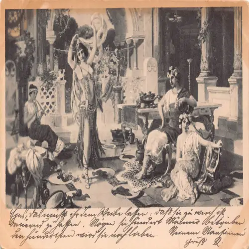 A634 Kunst 1904 Orientalische tanzende Mädchen spielen Flöte gewagte Vintage Postkarte