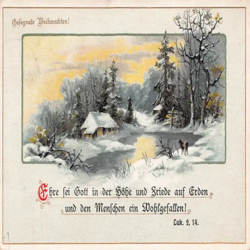 A634 Weihnachtsgrüße 1919 Winterlandschaft Flusshaus Hirsch Postkarte