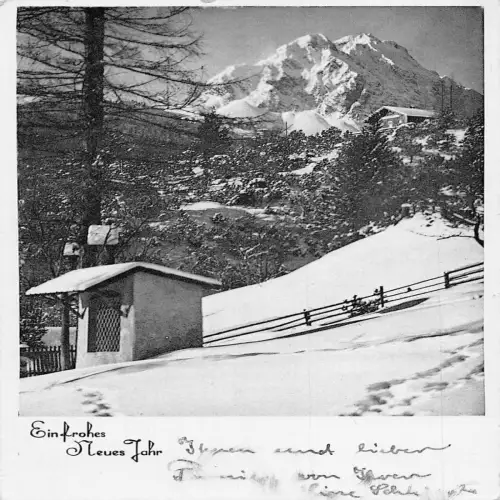 A635 Neujahrsgrüße 1938 Winterlandschaft Bergwald Vintage Postkarte