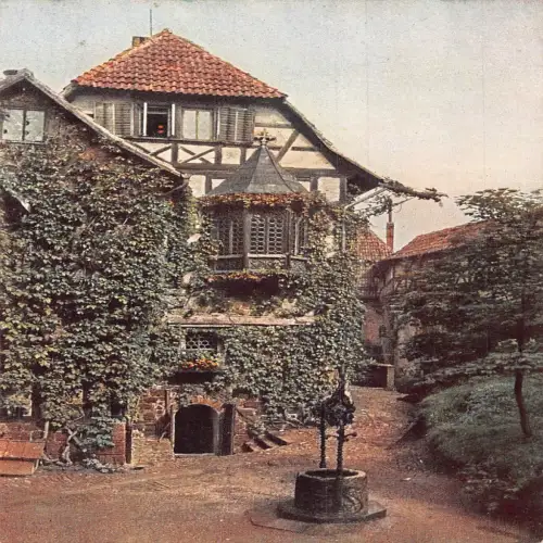 A635 Deutschland Ecke Wartburg Haus Brunnen Vintage Postkarte