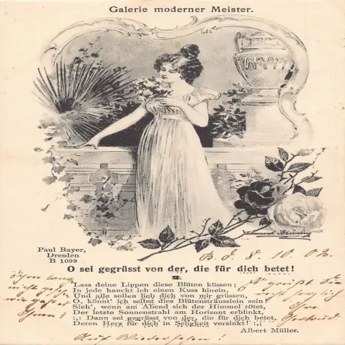 A635 Kunst 1902 Galerie Moderner Meister Schönheit Rosen Blumen Gedicht Postkarte