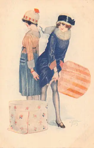 L468 Fashion Glamour Midinettes Damen Hüte signiert Jean Tam Vintage Postkarte