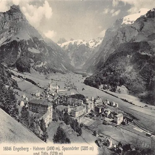 A638 Schweiz Engelberg Hahnene Spannoerter und Titlis Vintage Postkarte