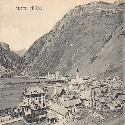 A638 Schweiz Andermatt mit Stoeckli Vintage Postkarte