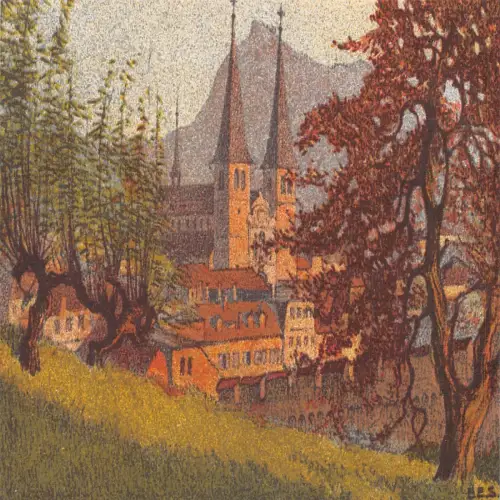 A638 Schweiz Hofkirche gegen die Rigi Kirche Vintage Postkarte