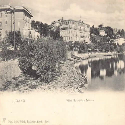 A639 Schweiz Lugano Hotels Splendide e Bellevue Vintage Postkarte