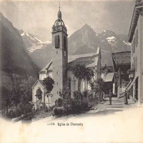 A639 Schweiz Eglise de Champery Kirche Vintage Postkarte