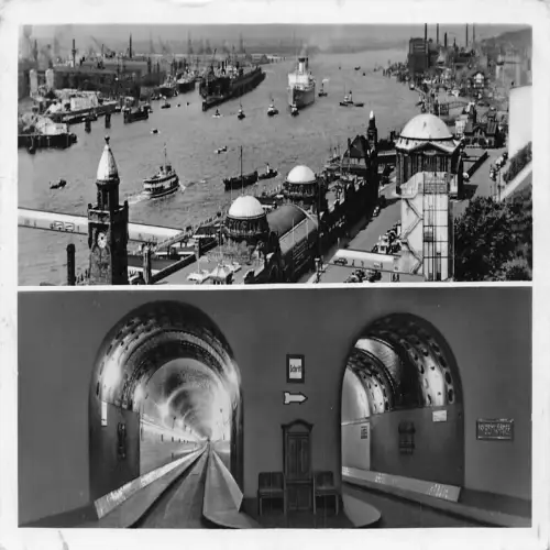 A640 Deutschland 1950 Hamburg Hafen Hafen Elbtunnel Dampfschiff Vintage Postkarte