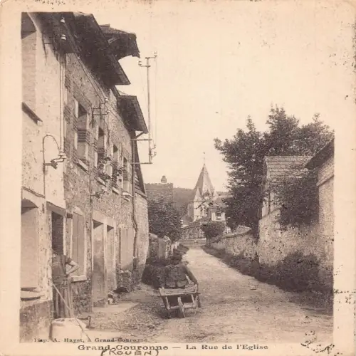 A641 Frankreich 1927 Grand Couronne Rue de L'Eglise Bauernjunge Wagen Postkarte