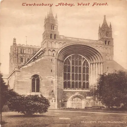 A640 England Tewkesbury Abbey West Front Church Vintage Postkarte