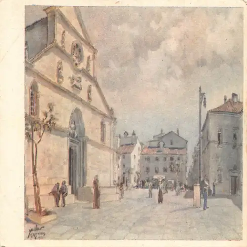 A642 Kroatien Kunst Pag Stadtszene von Tomislav Krizman Vintage Postkarte