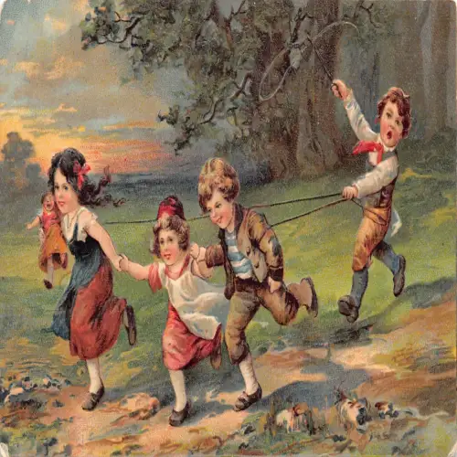 B114 Kinder an der Leine spielen als Peitsche und Pferde 1907 geprägte Postkarte