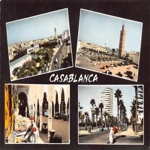 A643 Marokko Casablanca Multi-View Moschee Nation Unies Place RPPC Postkarte