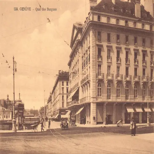 A643 Schweiz Quai des Bergues Auto Oldtimer Postkarte