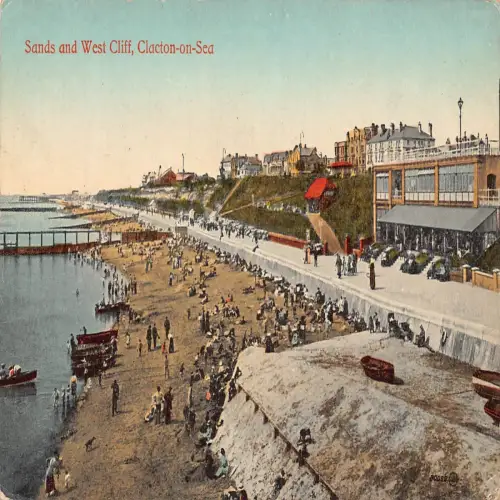B116 England 1920 Clacton-on-sea Sands and West Cliff Vintage Postkarte