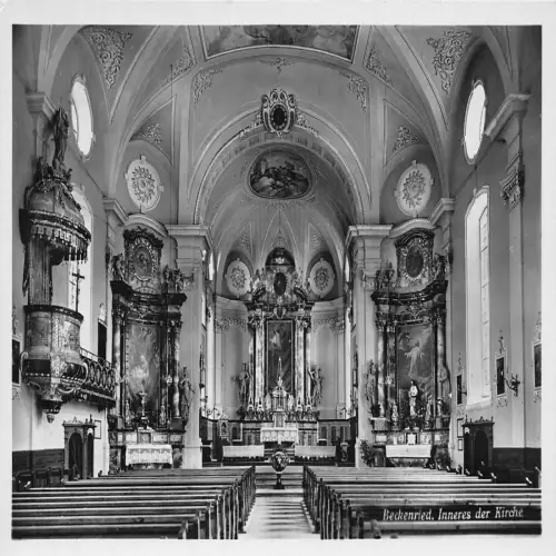 A644 Schweiz Beckenried Inneres der Kirch Kirche RPPC Postkarte