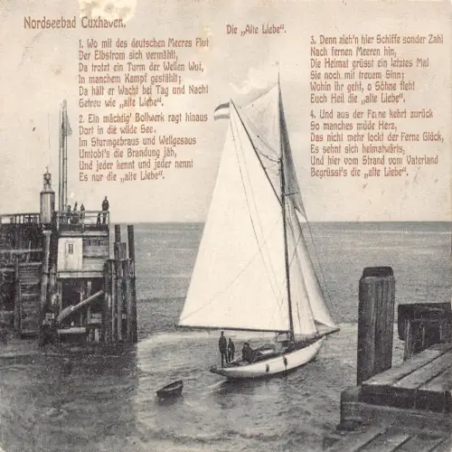 B118 Deutschland 1910 Nordseebad Cuxhaven Segelboot Vintage Postkarte