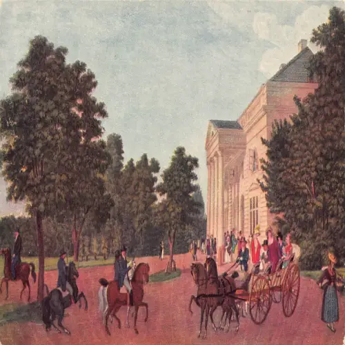 B118 Deutschland Schloss Heusshof Pferdekutschen Vintage Postkarte